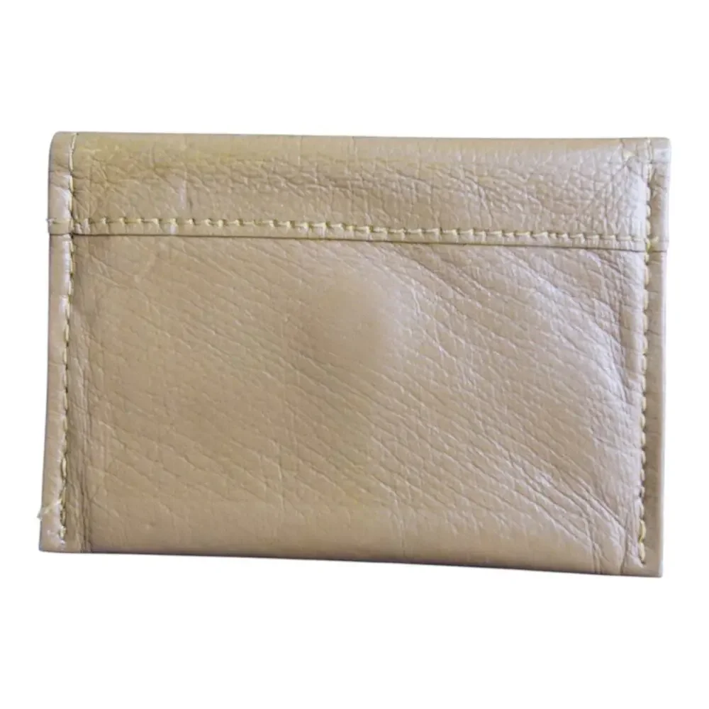 Vintage Beige Leather Snap Coin Purse Change Pouch Mini Wallet
